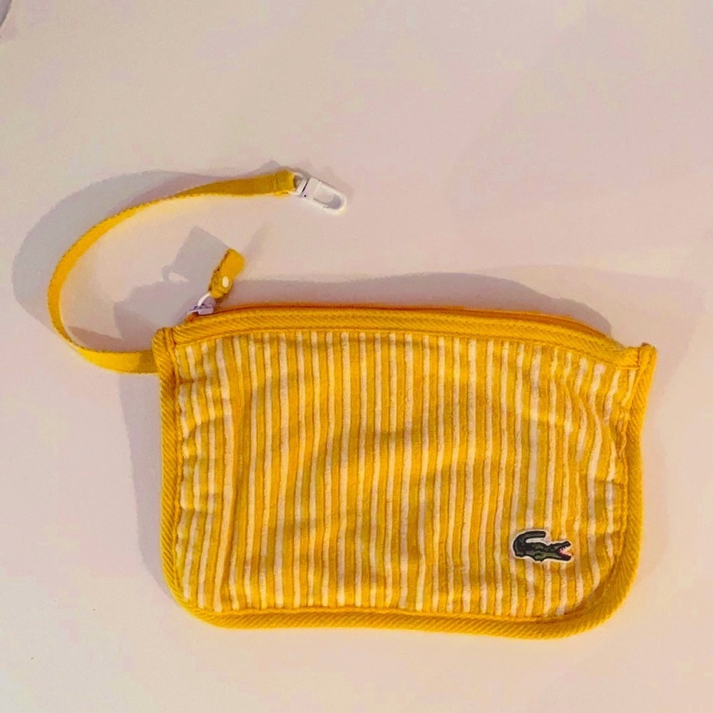 NWOT Lacoste yellow / white stripe makeup pouch